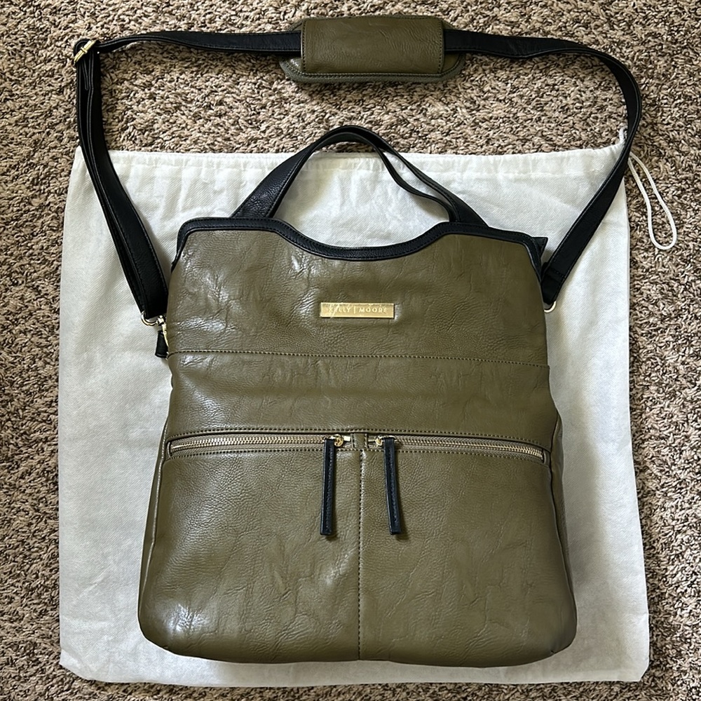 KELLY MOORE Steph Fold Over Crossbody Bag with Removable Basket Army Green